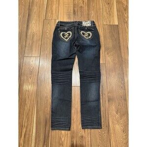Luxirie By LRG Y2K Jeans Womens Sz 29W Dark Wash Blue Denim Embroidered *READ*